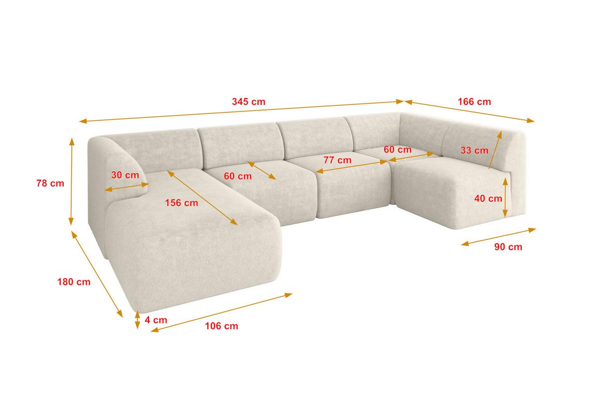 WOHNLANDSCHAFT Ottomane Links MOVO-L 345x180x78 cm Hellbeige Tissu - Sandfarben, Holzwerkstoff/Kunststoff (345/78/180cm) - ALTDECOR