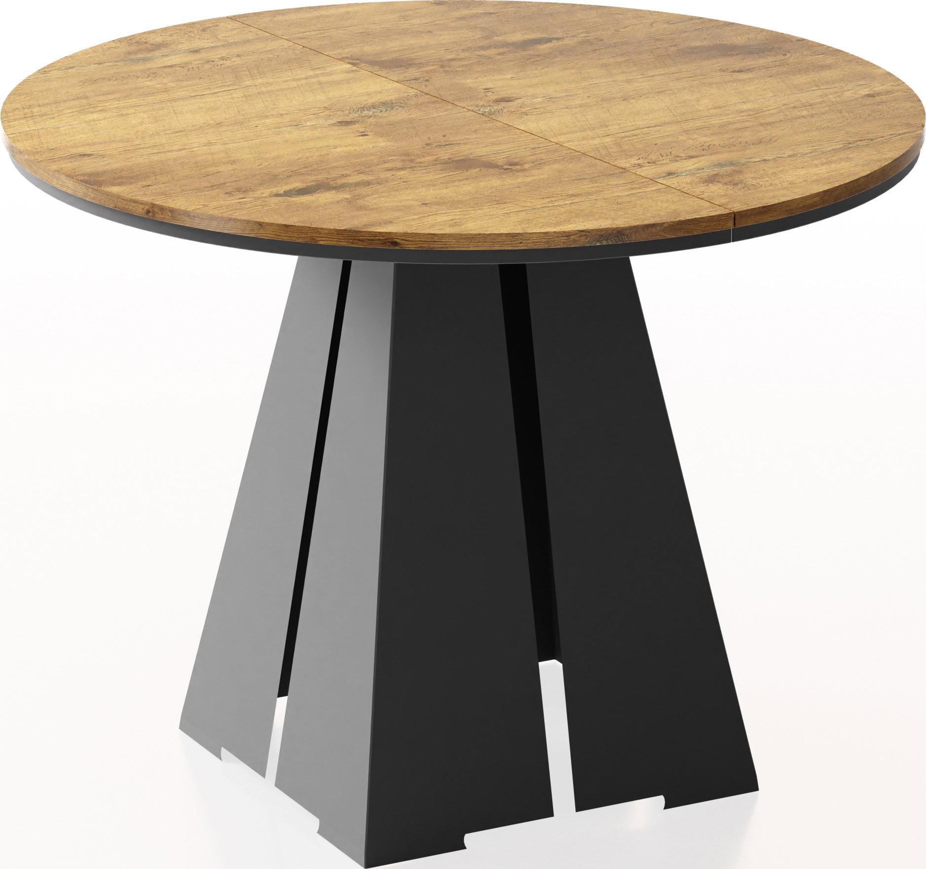 ESSTISCH Kova runder ausziehbarer, Lancelot Eiche 120-200/120/76 cm - Eichefarben/Schwarz, Holzwerkstoff/Metall (120/196/76cm) - WFL GROUP