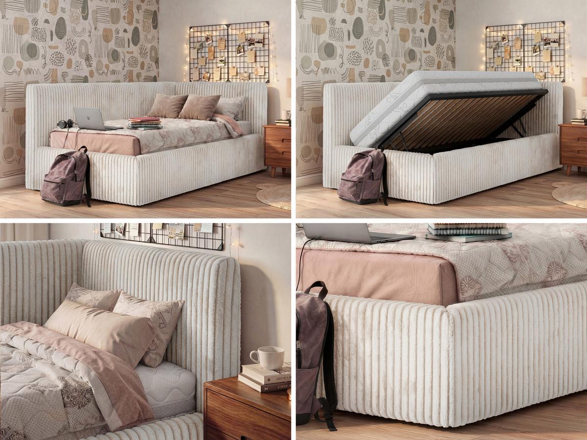 POLSTERBETT TILVO 90/200 - Beige Cord - Ohne Matratze - Rechts - Beige, Textil (200/90cm) - MKS