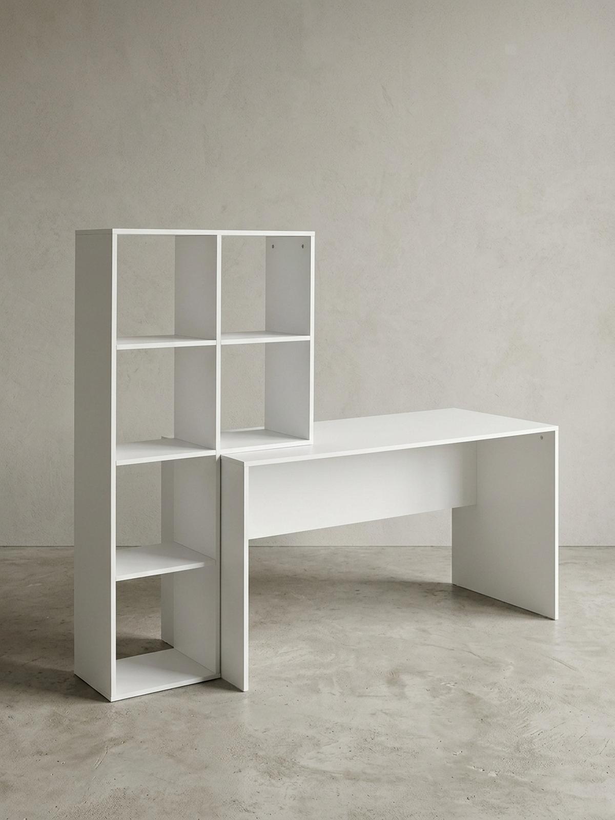 SCHREIBTISCH – mit Regal, groß, puristisches Design, Melaminharzbeschichtung - Weiß, Holz (59/170/144cm) - KADIMA DESIGN