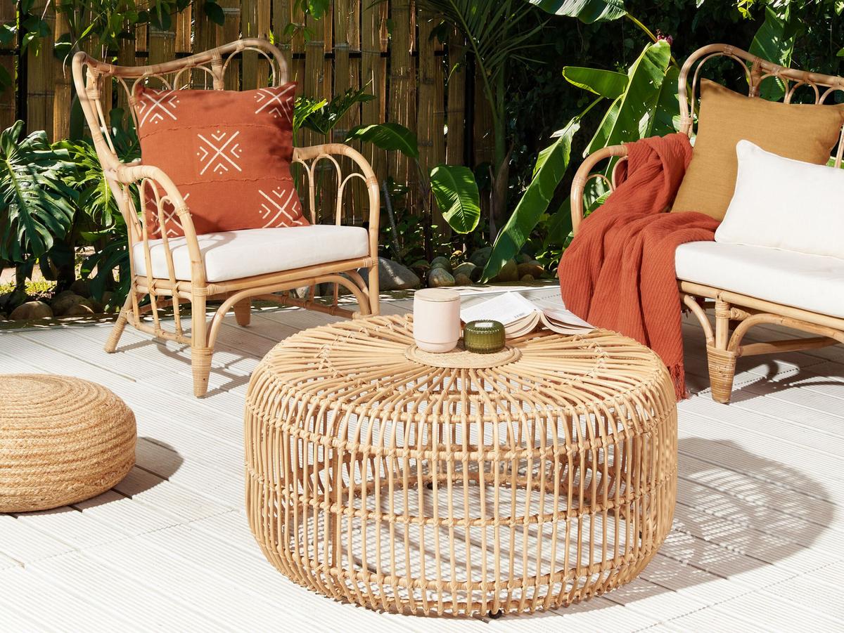 GARTEN-BEISTELLTISCH Rattan natürlich 85 cm Randazzo - Beige/Naturfarben, Naturmaterialien (85/85/40cm) - Beliani
