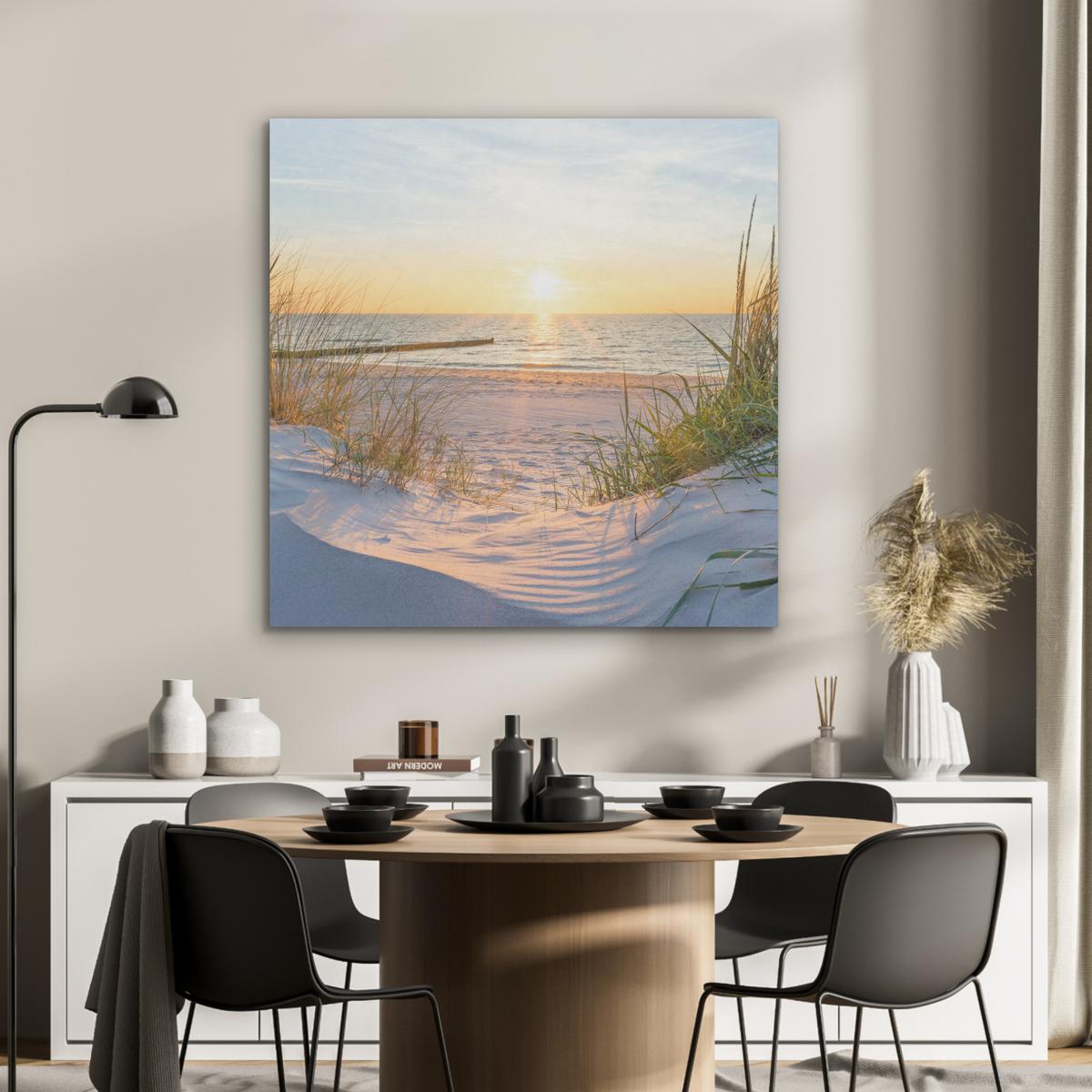 AKUSTIKBILD Strand - Sonne - Düne - Gras - Sand - Horizont Akustikpaneele 90x90 cm - Hellblau, Kunststoff (90/90/0.9cm) - MuchoWow