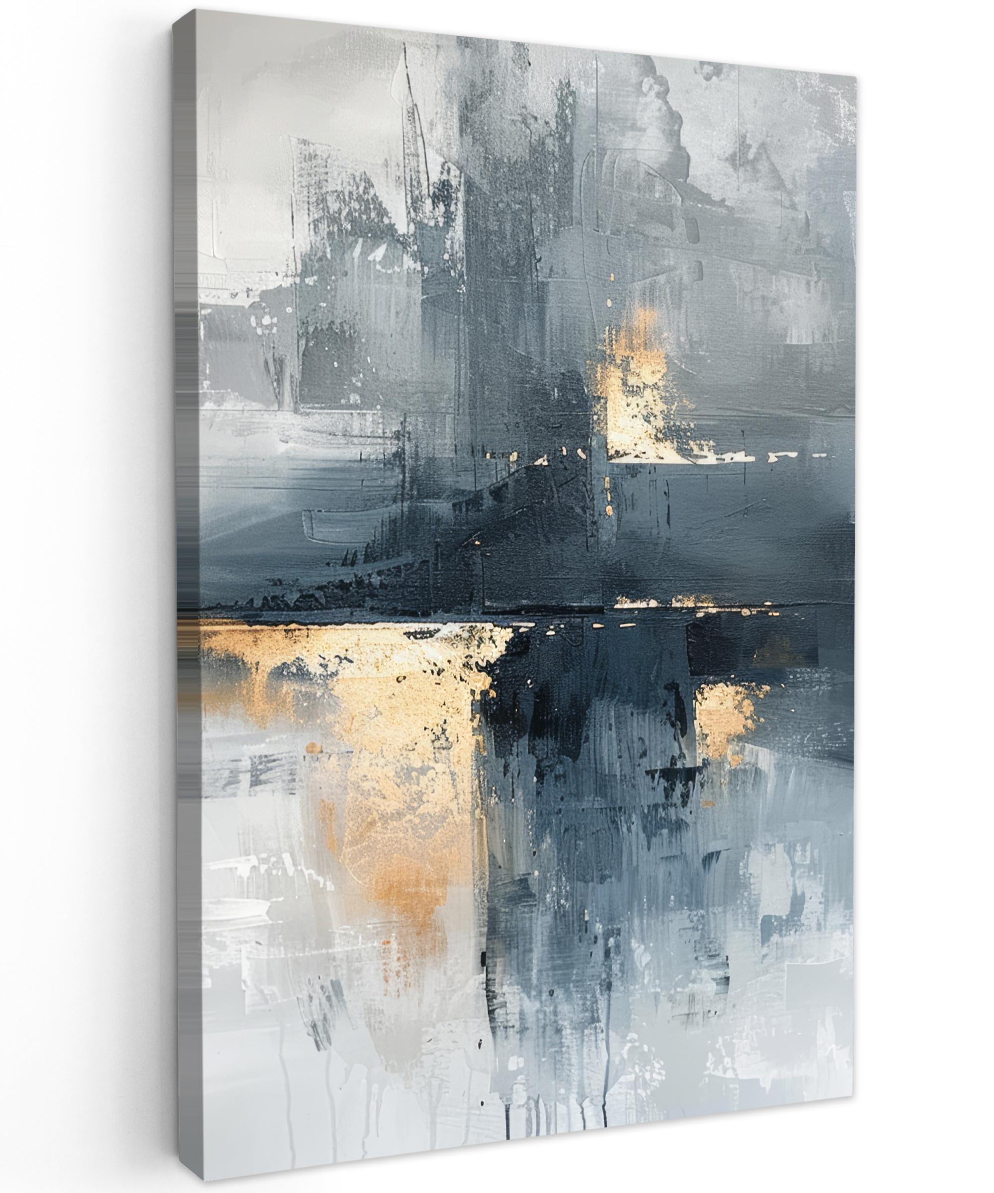LEINWANDBILD Kunst - Grau - Gold - Abstrakt Deko Groß 90x140 cm - Dunkelgrau, Textil (90/140cm) - MuchoWow