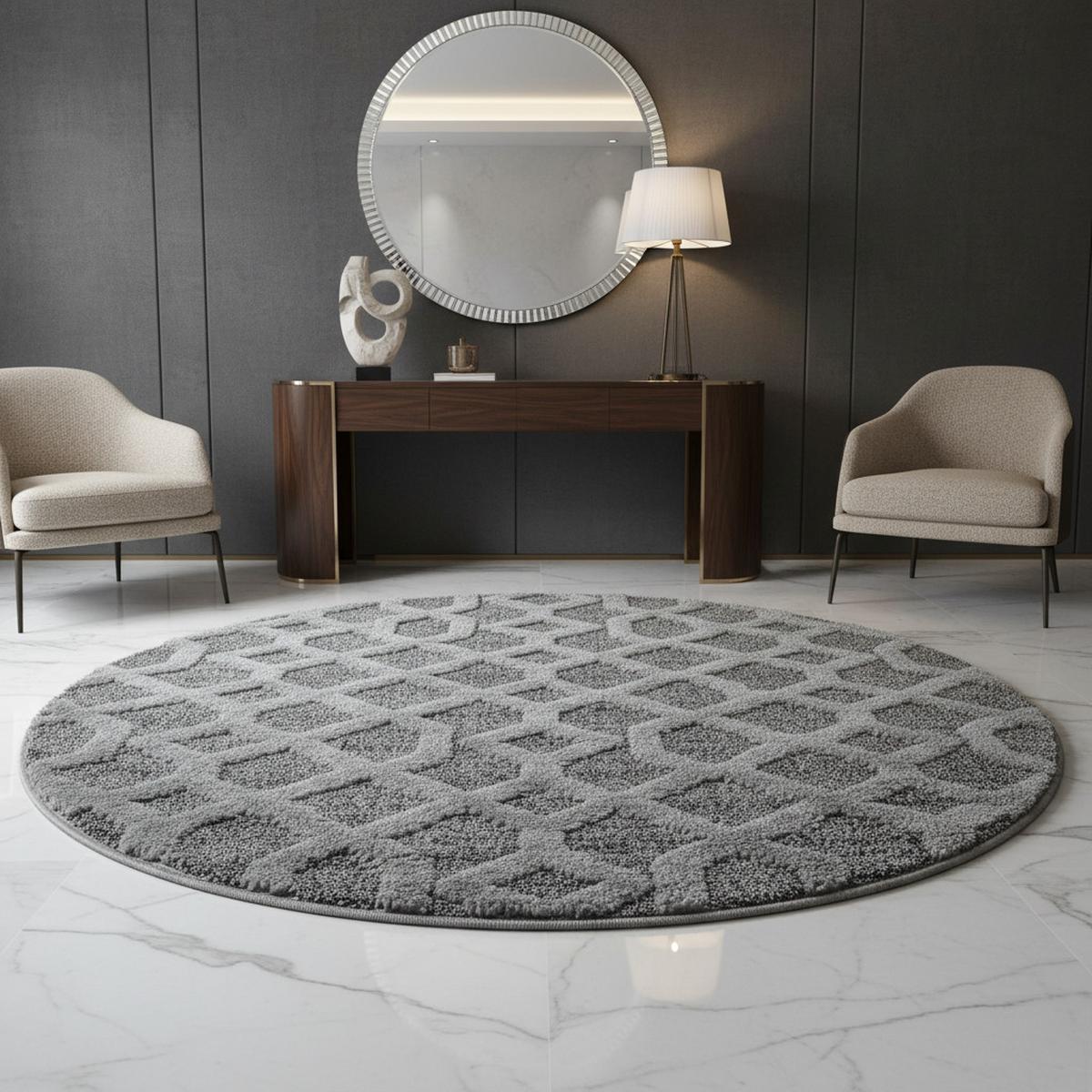 HOCHFLORTEPPICH EISACK, geometrisch, Grau, Ø 120 cm - Grau, Textil (120/120cm) - KADIMA DESIGN