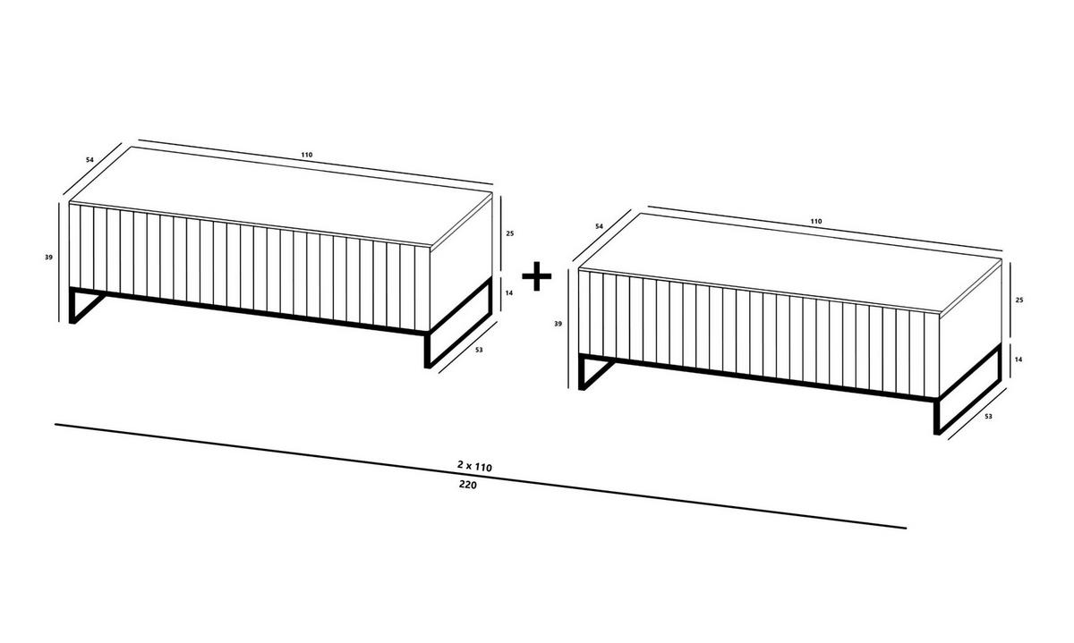 TV-LOWBOARD 2-er Set Elpis Kaschmir Matt Glamour 110 cm - Kaschmir, Holzwerkstoff (220/39/54cm) - Meble Lindner