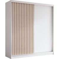 SCHWEBETÜRENSCHRANK Cabinio Weiß Eiche Artisan 200/216/61 cm – Modern, mit Lamellen - Walnussfarben/Weiß, Holzwerkstoff/Kunststoff (200/216.1/61cm) - AX Living