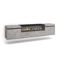 TV-SCHRANK mit Elektrokamin, zementgrau, Hängend, 200/35/45cm - Hellgrau/Grau, Holzwerkstoff (200/45/35cm) - Skraut Home