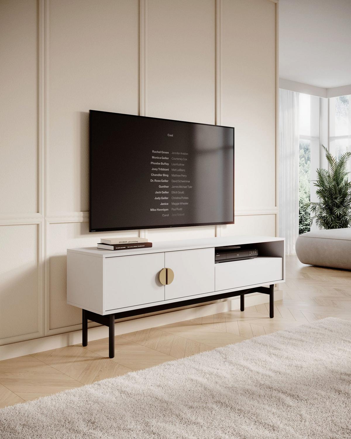 TV-LOWBOARD Stoon II WEISS 154 CM - Goldfarben/Schwarz, Holzwerkstoff/Metall (154/56.6/38cm) - Selsey
