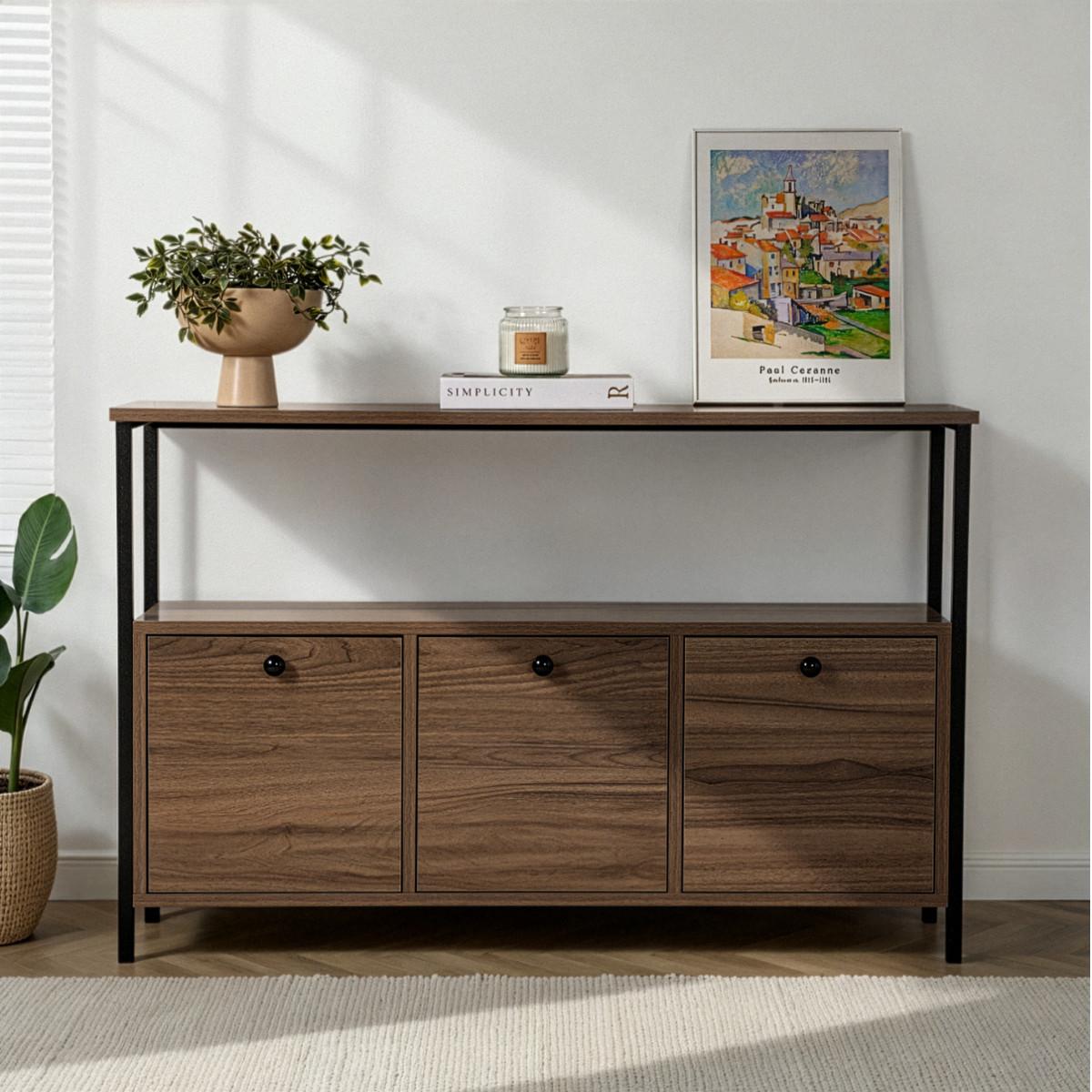 SIDEBOARD mit 3 Türen und 1 oberer Ablagefläche 120/29,5/77 cm - Braun, Holzwerkstoff (29.5/77/120cm) - Calicosy