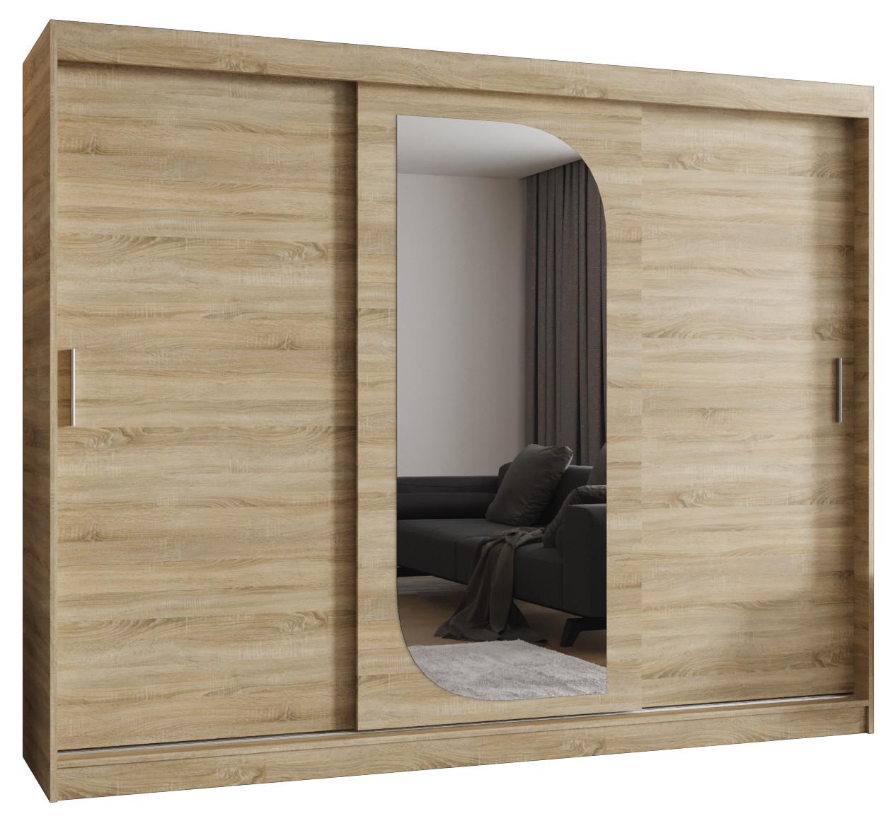 SCHIEBETÜRENSCHRANK mit Spiegel LUCY 200/250/62 3-türig - Silberfarben/Sonoma Eiche, Holz (250/200/62cm) - MÖBEL KRYSPOL
