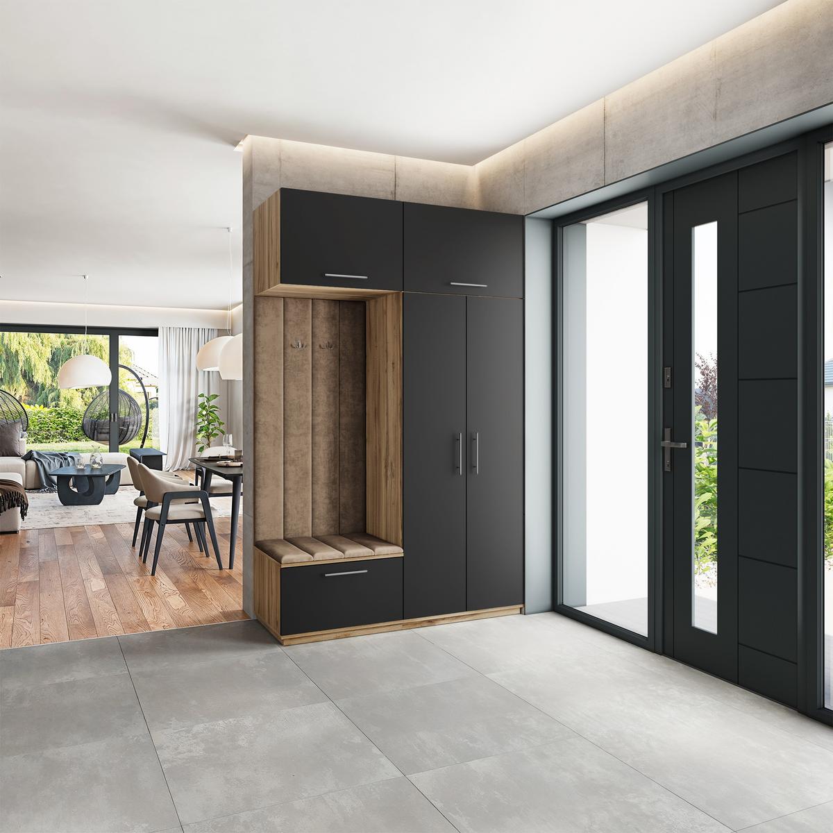 GARDEROBENSCHRANK REMA 150/240/60 cm Modern Garderobe-Set Eiche Wotan - Eiche Wotan/Schwarz, Holzwerkstoff (150/240/60cm) - MASSENO