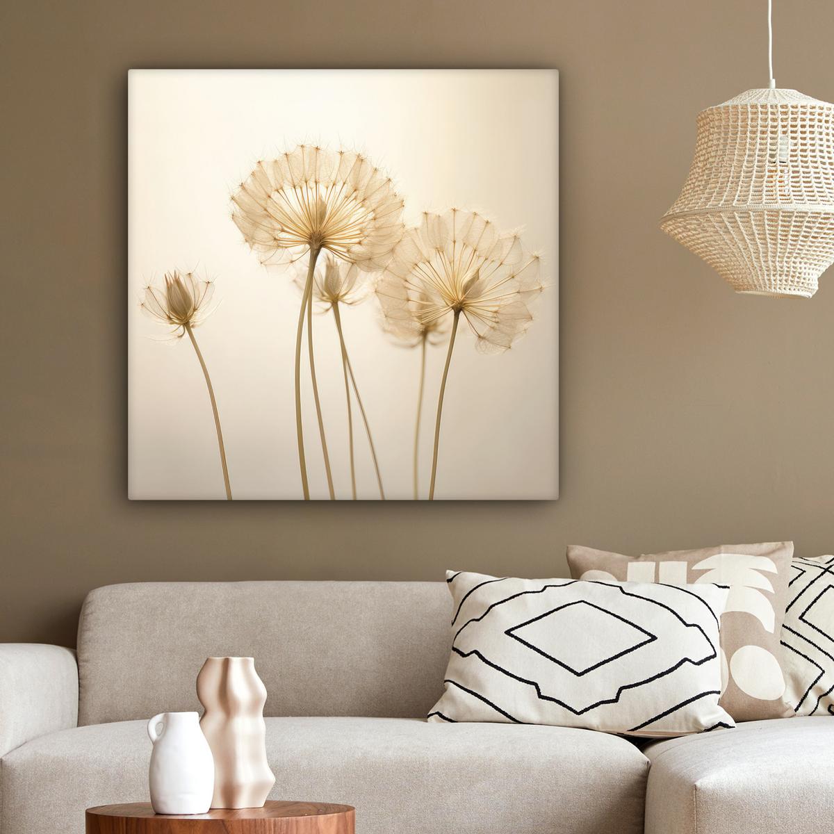 LEINWANDBILD Sonnenlicht - Löwenzahn - Botanisch - Blumen Deko Groß 90x90 cm - Creme, Textil (90/90cm) - MuchoWow