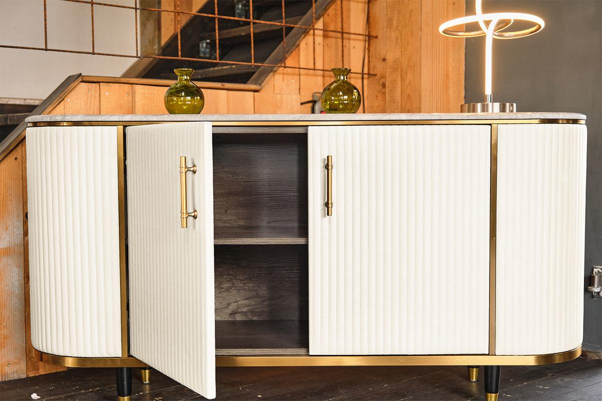 SIDEBOARD MARIA Weiß Kunstleder, Marmor - Schwarz/Weiß, Textil/Metall (150/76/40cm) - KAWOLA