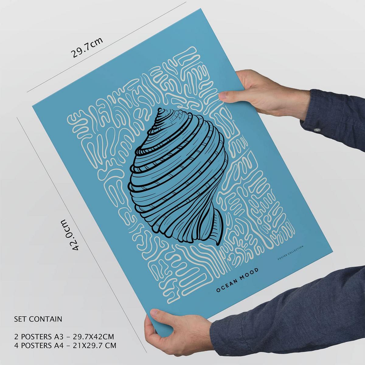 POSTER Set Mit 6 In Schwarzer Tinte Irises Kunstdrucke Von Meer Und Ozean Für Innenarchitektur A3 & A4 Schwarzer Rahmen - Schwarz, Papier (29/3cm) - Nacnic
