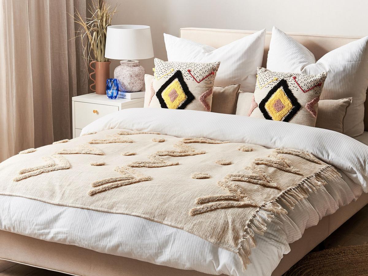 DECKE Beige Fatehpur 130/180 cm - Beige, Naturmaterialien/Textil (130/180cm) - Beliani