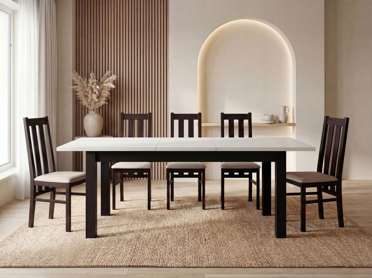ESSTISCH Lindberg ausziehbar verlängerbar rechteckig, Weiß 150-190/90/77 cm - Schwarz/Weiß, Holz/Holzwerkstoff (80/190/76.5cm) - WFL GROUP