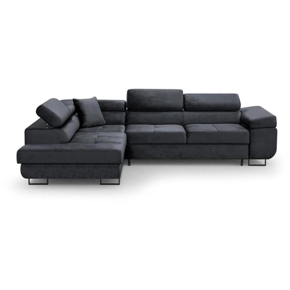 ECKSCHLAFSOFA Waldo verstellbaren Kopfstützen, Schwarz, links - Schwarz, Textil (275/203cm) - Beautysofa