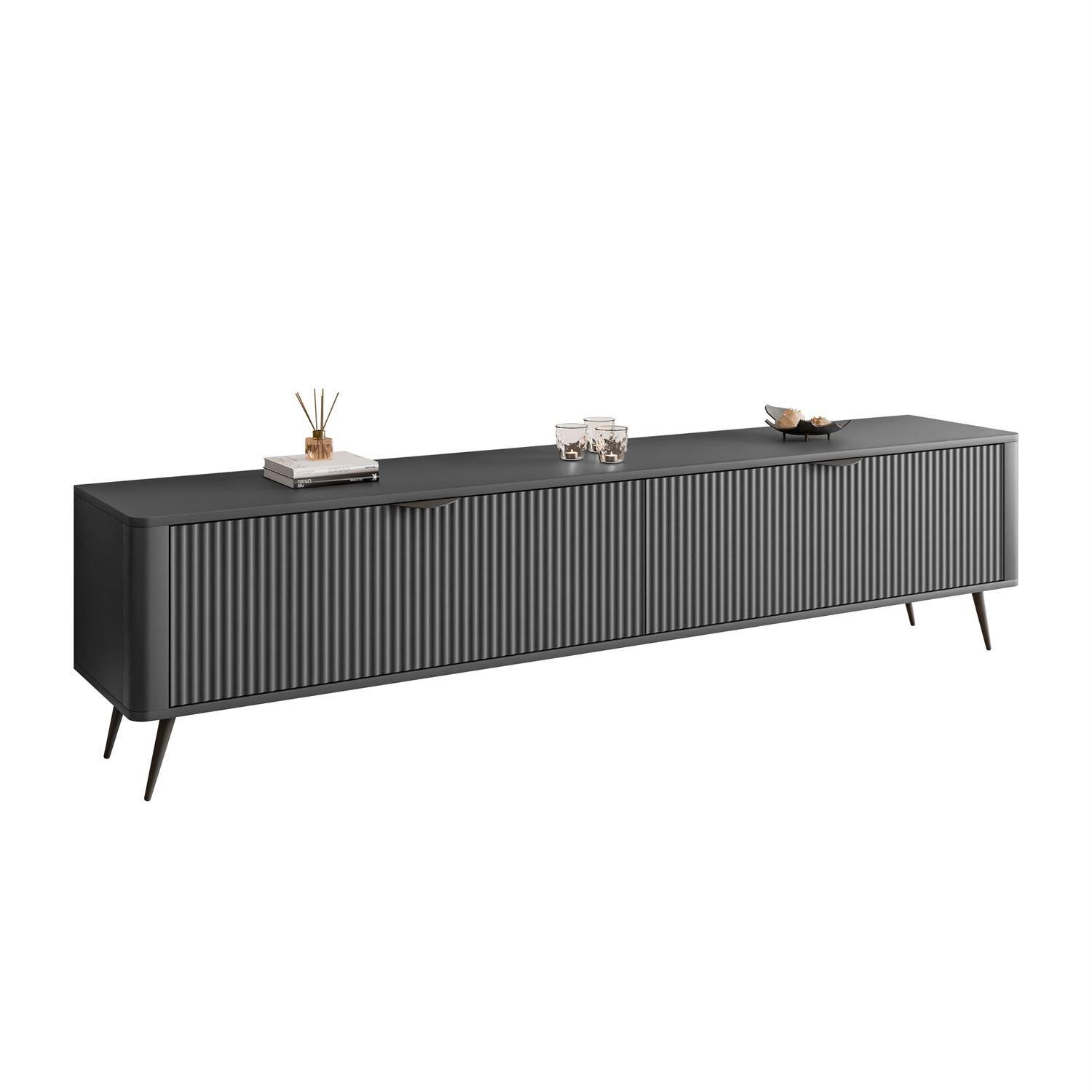TV-ELEMENT SCARLETT 2D 200 CM AUF BEINEN SCHWARZ - Schwarz, Holzwerkstoff (200/51/38cm) - Lookway