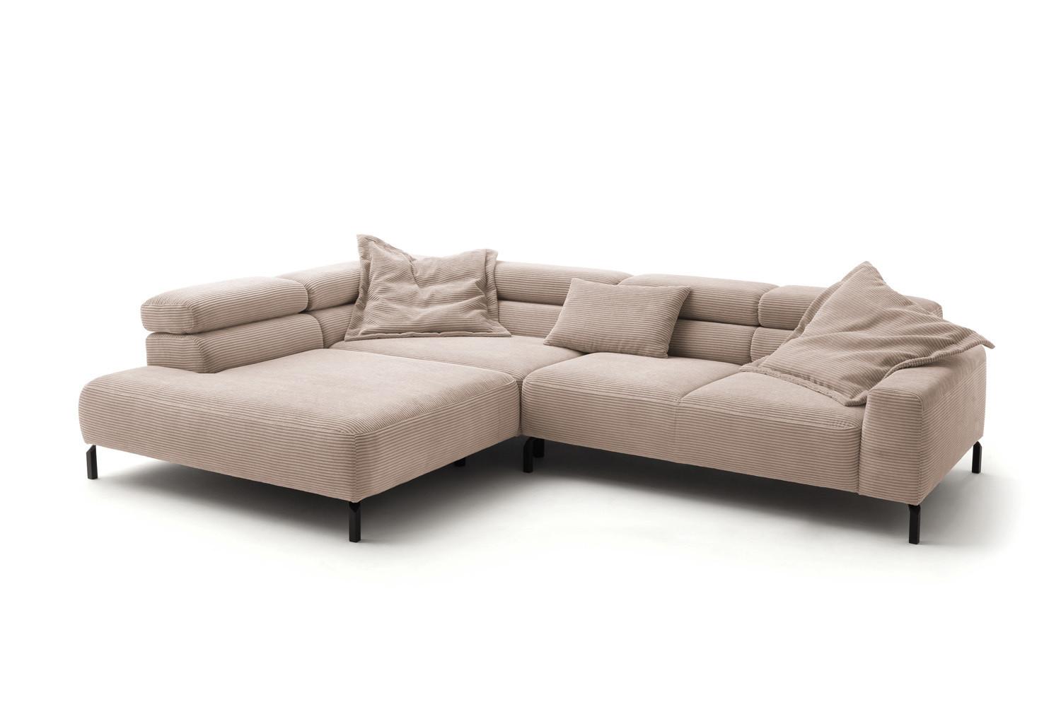 ECKSOFA DELIA Taupe Cord Relaxfunktion - Taupe/Schwarz, Textil/Metall (276/219cm) - KAWOLA