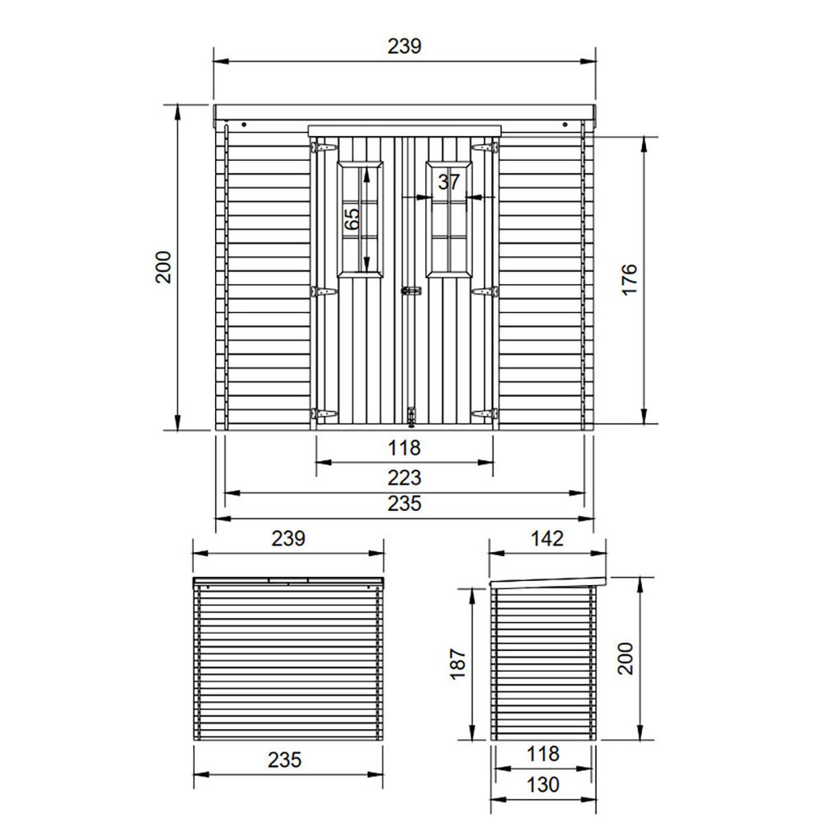 HOLZ-GARTENHAUS - B239xL142xH200 cm/ 2,63 m2 - M310C - Beige, Holz (239/200/142cm) - Timbela