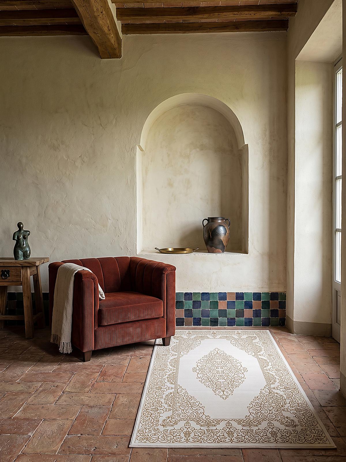 LÄUFER ERESMA Orient-Medaillon Polyester Creme 80 x 300 cm - Creme, Textil (80/300cm) - KADIMA DESIGN