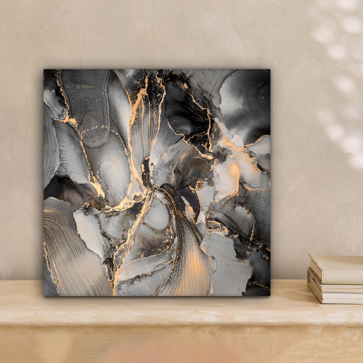 LEINWANDBILD Grau - Luxus - Gold - Marmor Deko Wohnzimmer 20x20 cm - Dunkelgrau, Textil (20/20cm) - MuchoWow