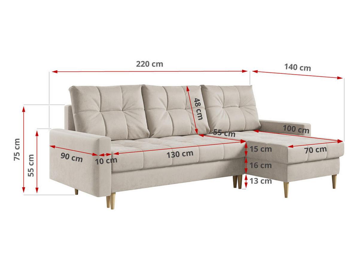 ECKSOFA Astra Beige Velvet - Beige/Braun, Holz/Textil (220/140cm) - MKS