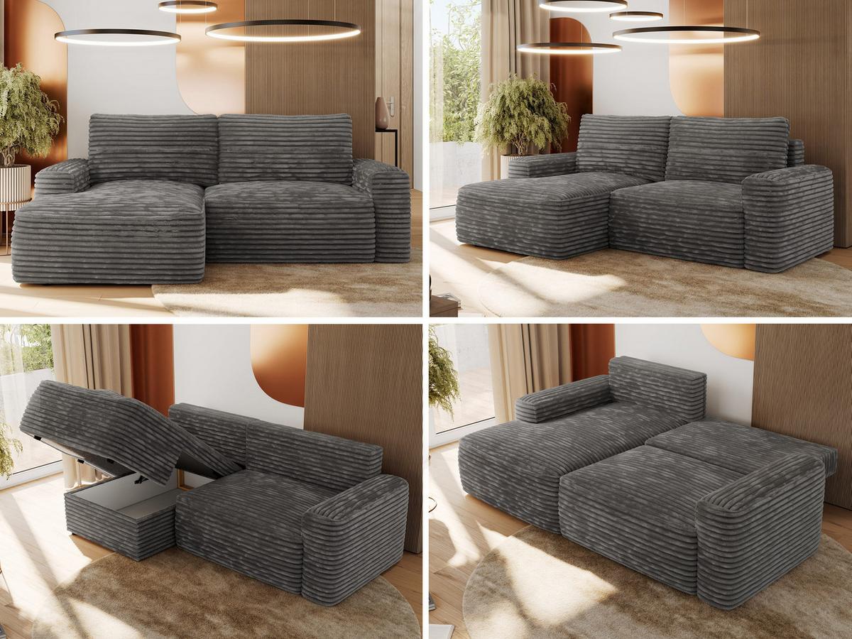 ECKSOFA BELLUNO L Dunkelgrau Cord - Links - Dunkelgrau/Schwarz, Textil (144/233cm) - MKS