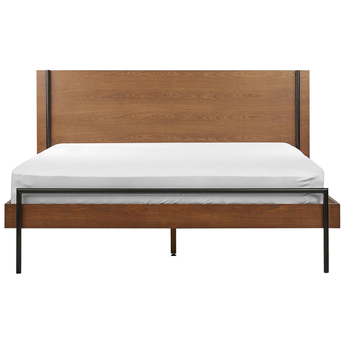 BETT mit Lattenrost 160/200 cm MDF-Platte Dunkelbraun Libermont - Dunkelbraun, Holz (160/200cm) - Beliani