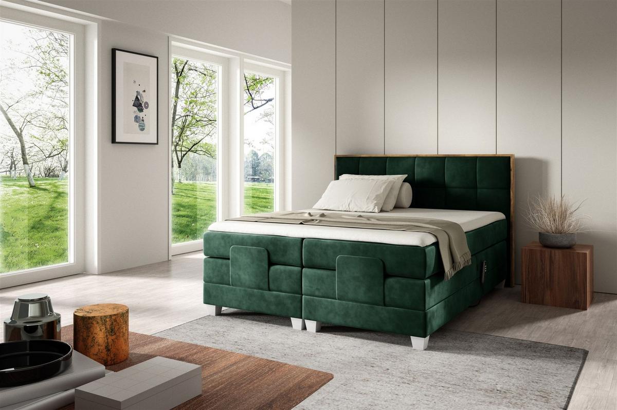 BOXSPRINGBETT Elektrisch Henry - Grün, Holzwerkstoff/Textil (200/200cm) - Fun Möbel