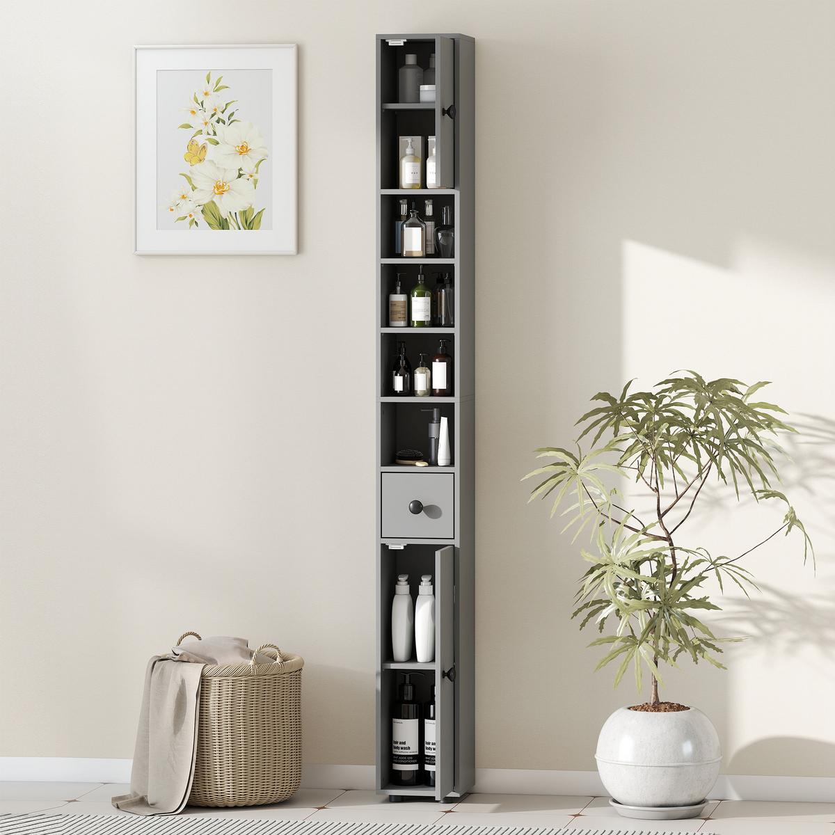 BADEZIMMERSCHRANK Spanplatte Grau - Schwarz/Grau, Karton/Holzwerkstoff (20/180/20cm) - Kleankin