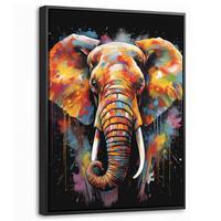 LEINWAND Bilder mit Rahmen - Elefant - Graffiti - Schwarz - Tiere - Farben - 30x40 - Schwarz, Textil (30/40cm) - MuchoWow