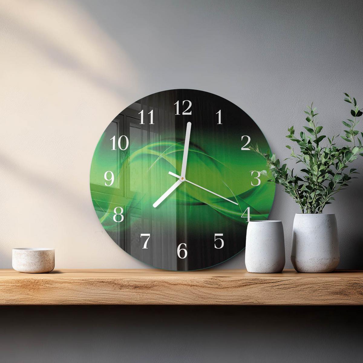 WANDUHR aus Glas Ø30 cm - Abstraktion - Grün, Glas (30/30/0.4cm) - TULUP