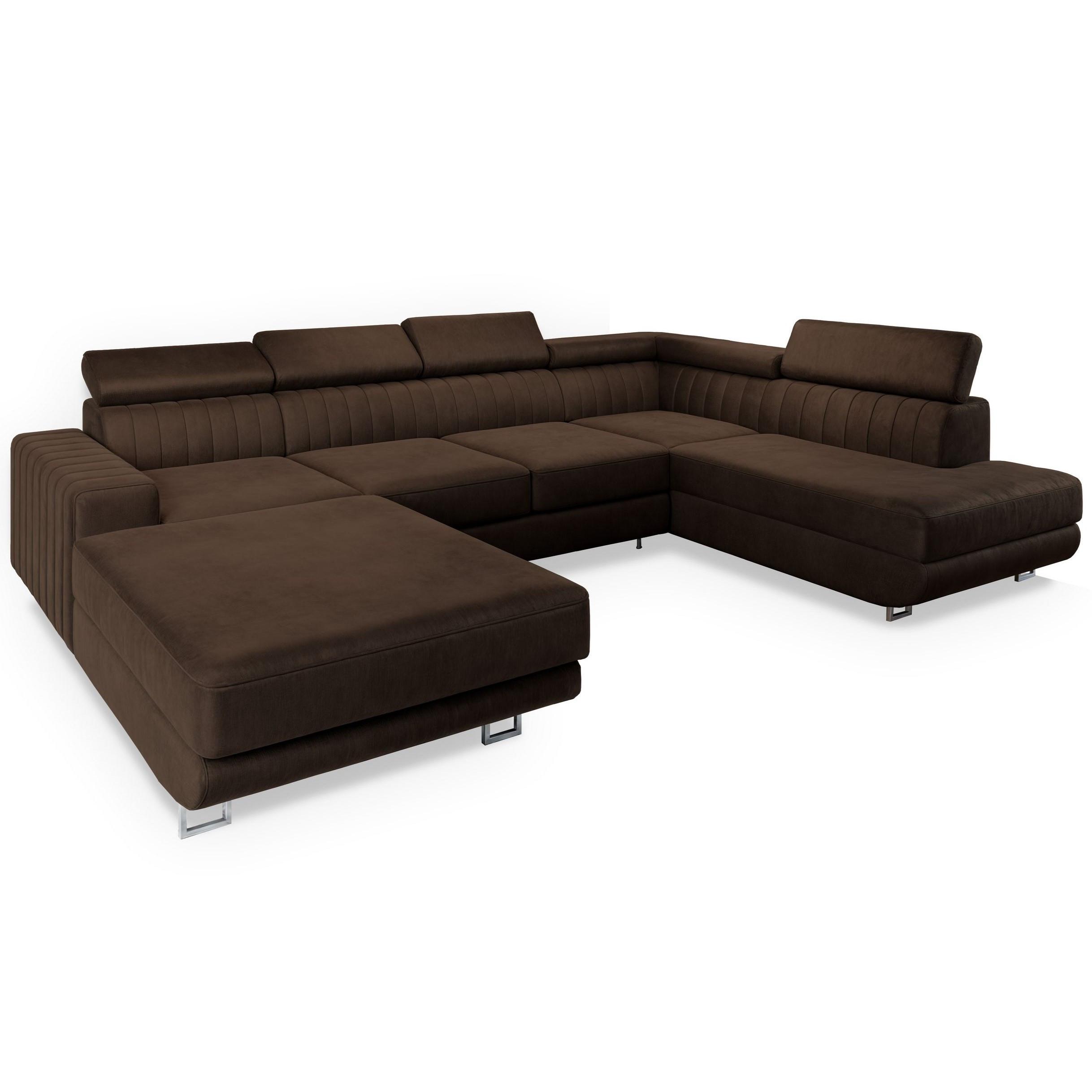 WOHNLANDSCHAFT SIENA R-S Braun Velours-Stoff mit Schlaffunktion - Silberfarben/Braun, Holz/Textil (335/89/190cm) - MASSENO