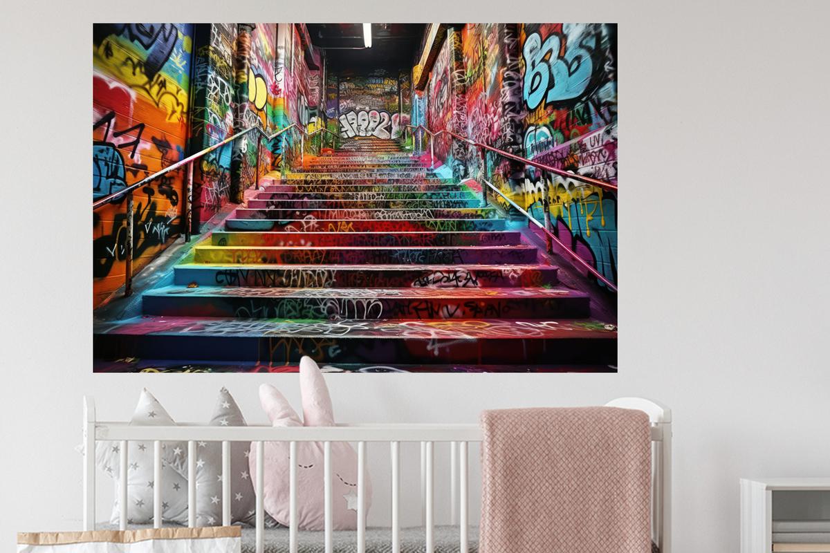 WANDTATTOO Treppe - Graffiti - Farben - Kunst Wandsticker 120x80 cm - Multicolor, Kunststoff (120/80/0.1cm) - MuchoWow