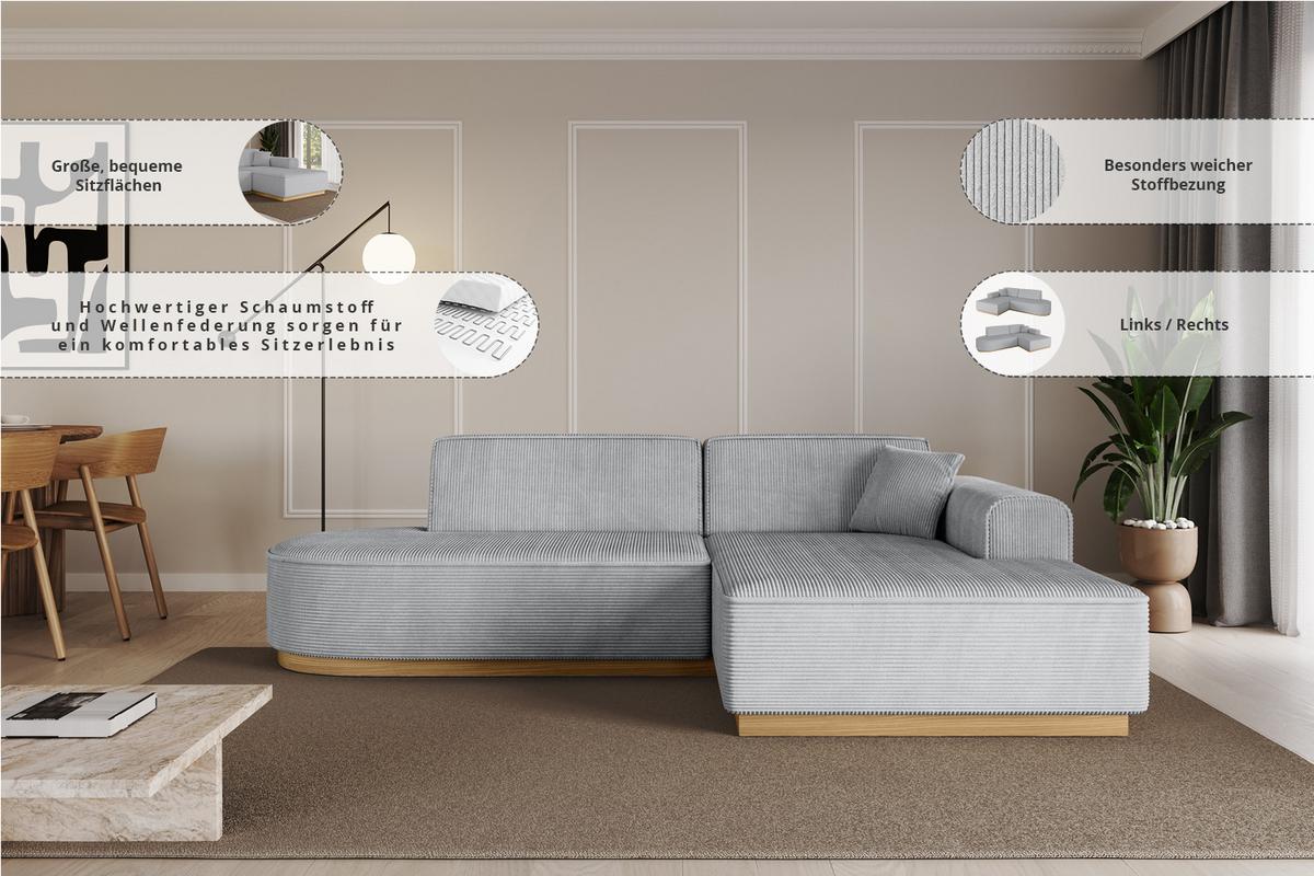 ECKSOFA Ottomane Rechts IREA-L1-v2 - 234x171x83 cm Hellbraun - Hellbraun, Holzwerkstoff/Textil (171/234cm) - ALTDECOR