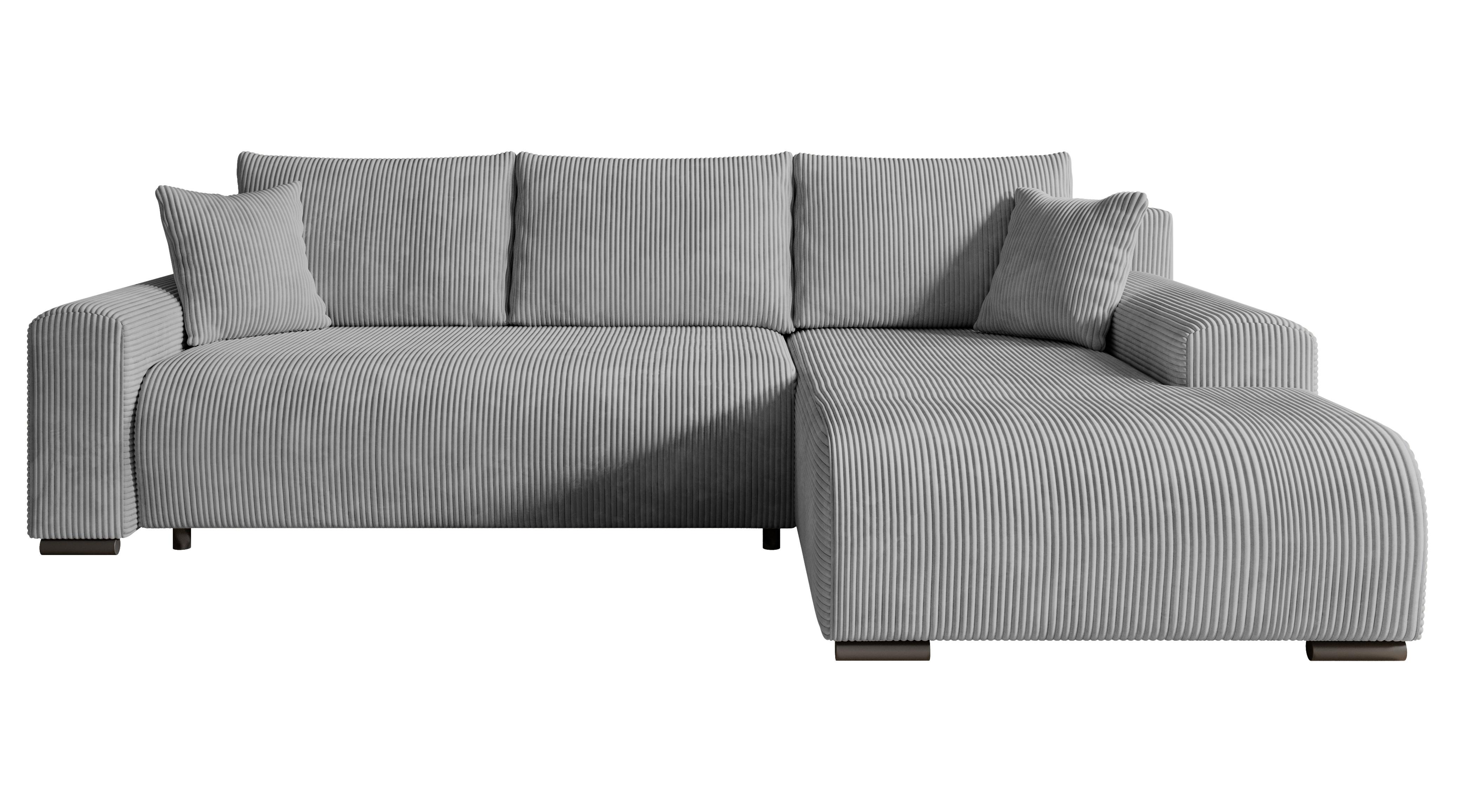 ECKSOFA Nelly mit Bettkasten und Schlaffunktion, Cordstoff in L-Form - Grau, Textil (270/185cm)