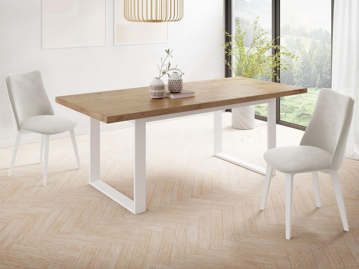ESSTISCH Sana rechteckig ausziehbar, Lancelot Eiche 160/240/90/75 cm - Eichefarben/Weiß, Holzwerkstoff/Metall (80/200/75cm) - WFL GROUP