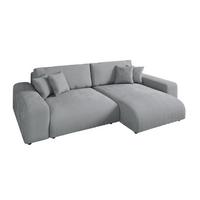 ECKSOFA mit Schlaffunktion, Bettkasten, Wellenunterfederung, seitenverkehrt montierbar B255/T165/H84 cm, Liegefl. 148x196 cm, Cord Hellgrau / 21007 - Hellgrau/Schwarz, Kunststoff/Textil (255/165cm) - luma-home