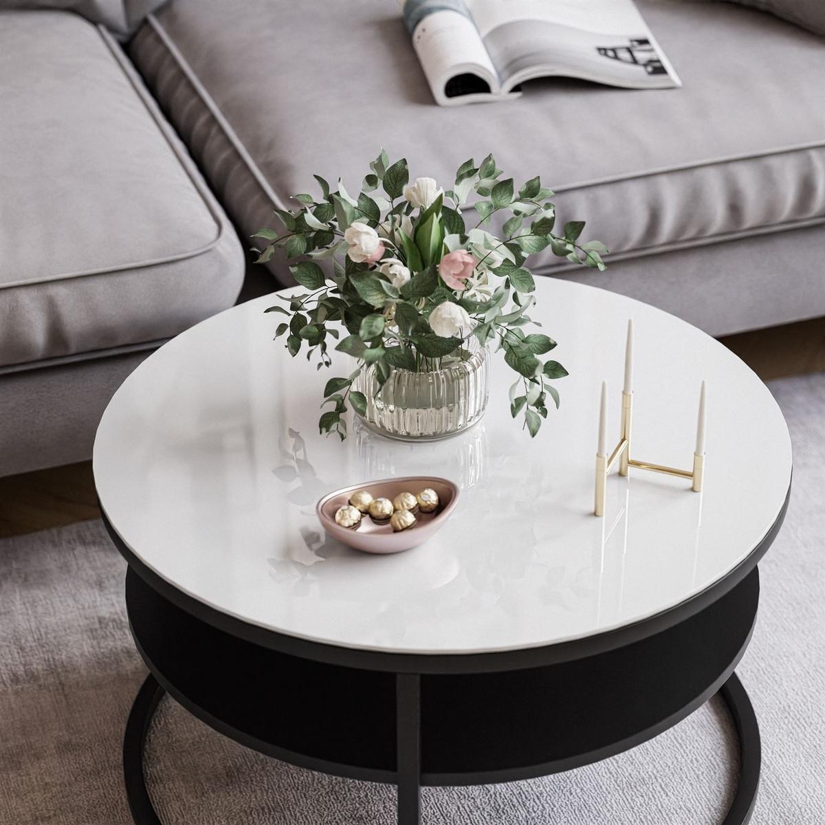 COUCHTISCH CIRI SLIM GLASS mit Regal - Schwarz/Weiß, Glas (60/60/41cm) - Lookway