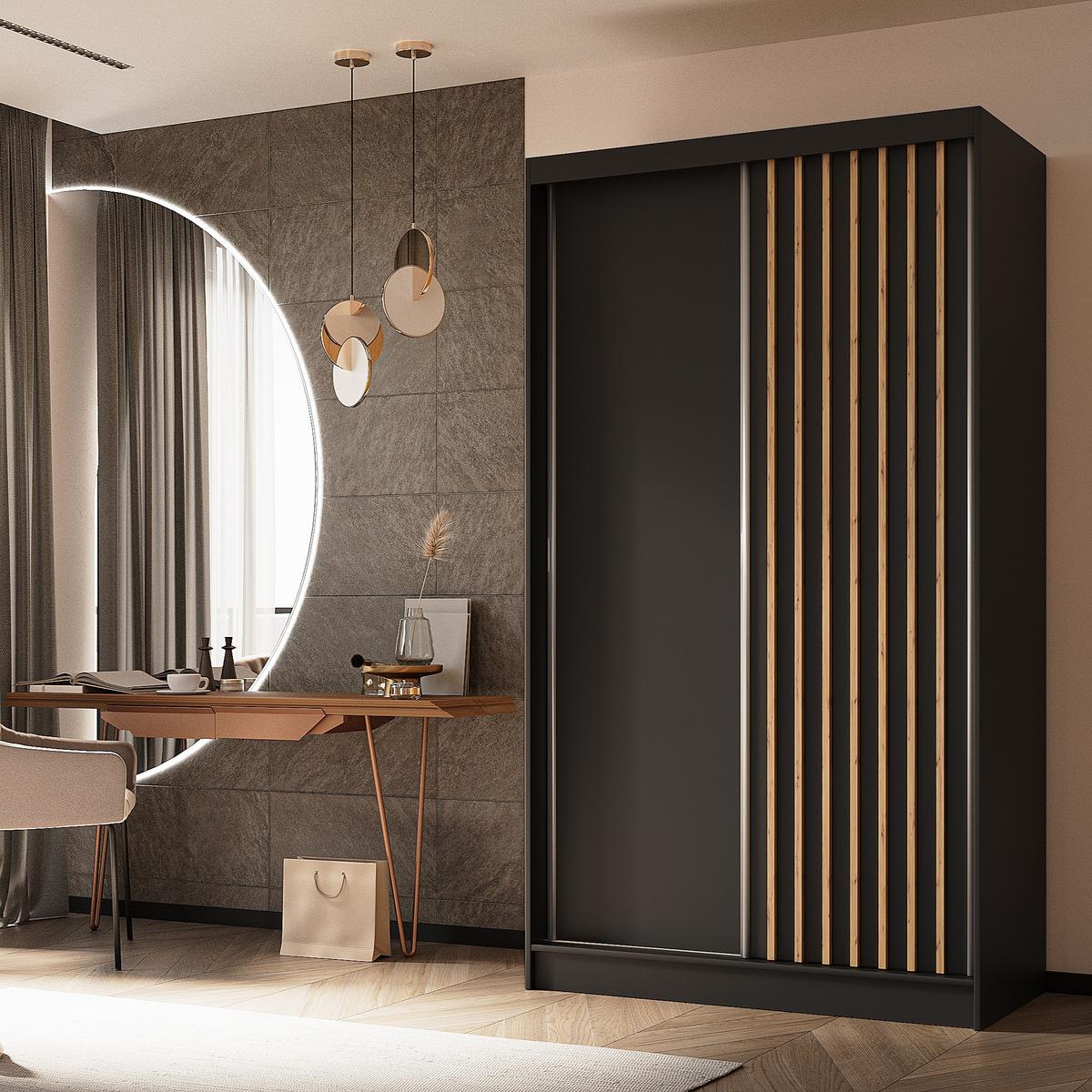 SCHWEBETÜRENSCHRANK LAMELLO 120/216/61 cm 2-türig Schwarz - Schwarz, Holzwerkstoff (120/216/61cm) - MASSENO