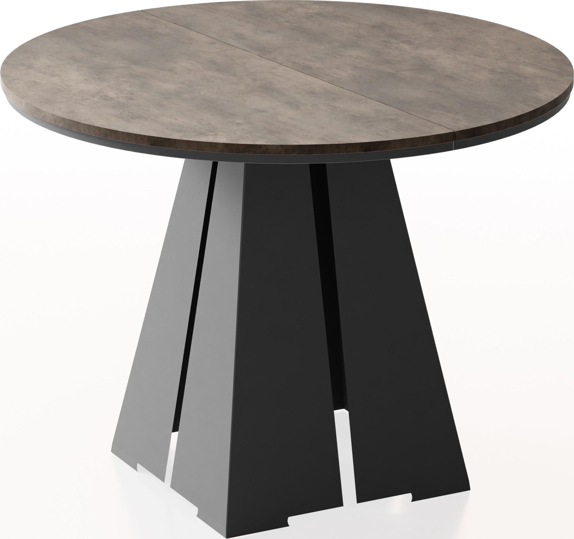 ESSTISCH Kova runder ausziehbarer, Dunkelgrauer Chicago Beton 100-180/100/76 cm - Dunkelgrau/Schwarz, Holzwerkstoff/Metall (100/176/76cm) - WFL GROUP