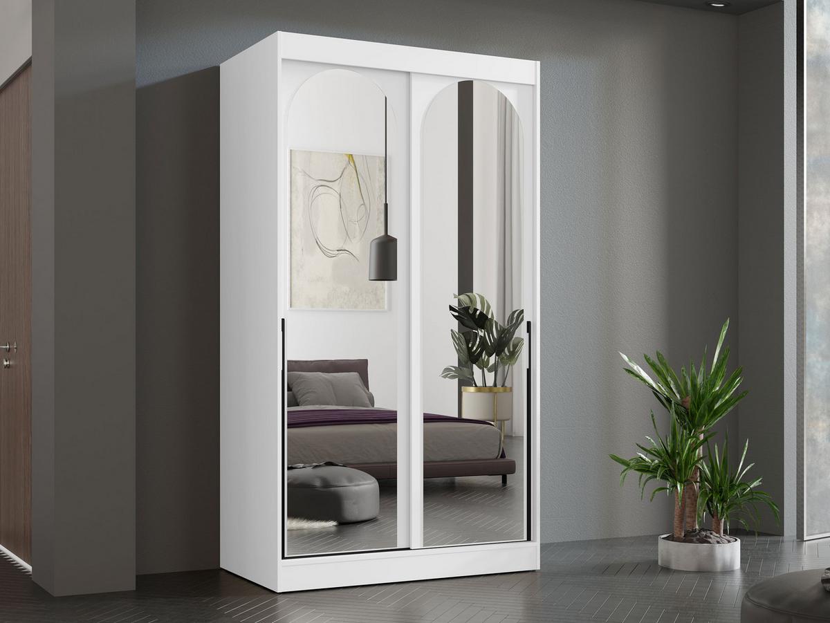SCHIEBETÜRENSCHRANK Modin 120 - Schwarz/Weiß, Holzwerkstoff/Kunststoff (120/216/65cm) - MIRJAN24