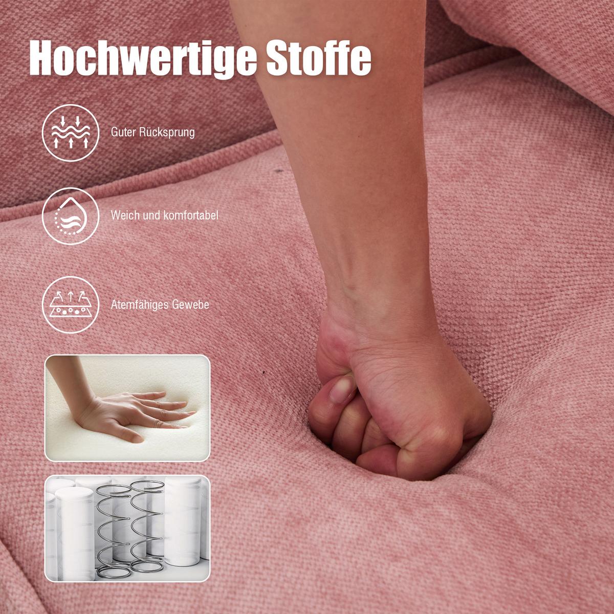 2-SITZER SOFA Chenille Mit Handy-Halter & Seitentaschen - Pink, Textil (127/66/69cm) - Urban Meuble