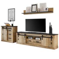 WOHNWAND Used Wood hell, anthrazit 3-teilig 314 cm, Schrankwand mit Soft-Close - Anthrazit/Schwarz, Holzwerkstoff/Metall (314/180/43cm) - Furn.Design