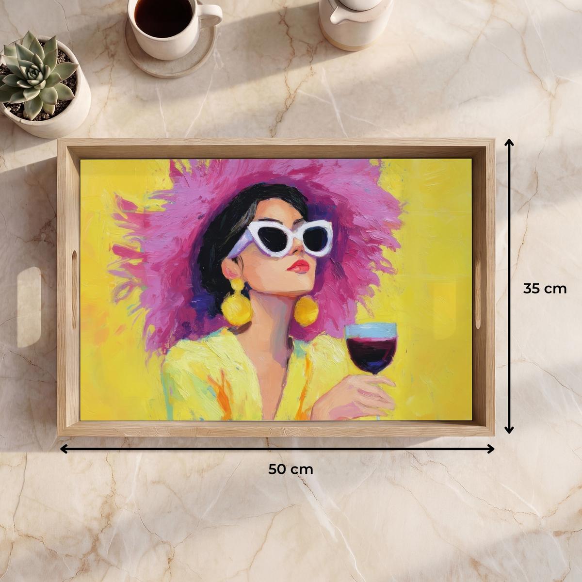 TABLETT Frau - Hut - Lila - Wein 50x35 cm - Gelb, Holz (50/5/5cm) - OnlyWow