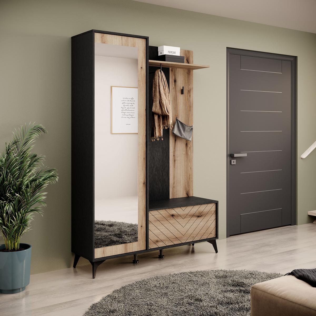 GARDEROBENSCHRANK DIAMANTE 134/197/34 cm Modern Garderobe-Set Schwarz - Goldfarben/Schwarz, Holzwerkstoff (134/197/34cm) - MASSENO
