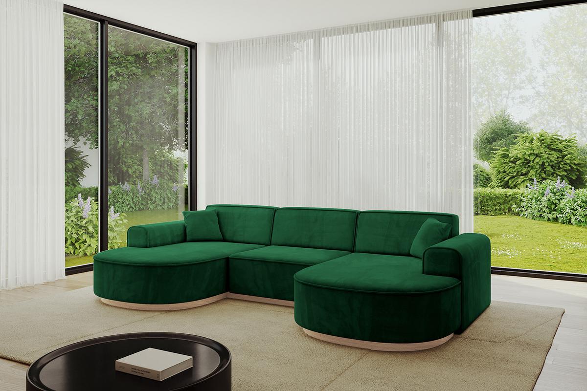 WOHNLANDSCHAFT MARI-U1-v1 - 303x171x83 cm Dunkelgrün Velours - Dunkelgrün, Holzwerkstoff/Textil (303/83/171cm) - ALTDECOR