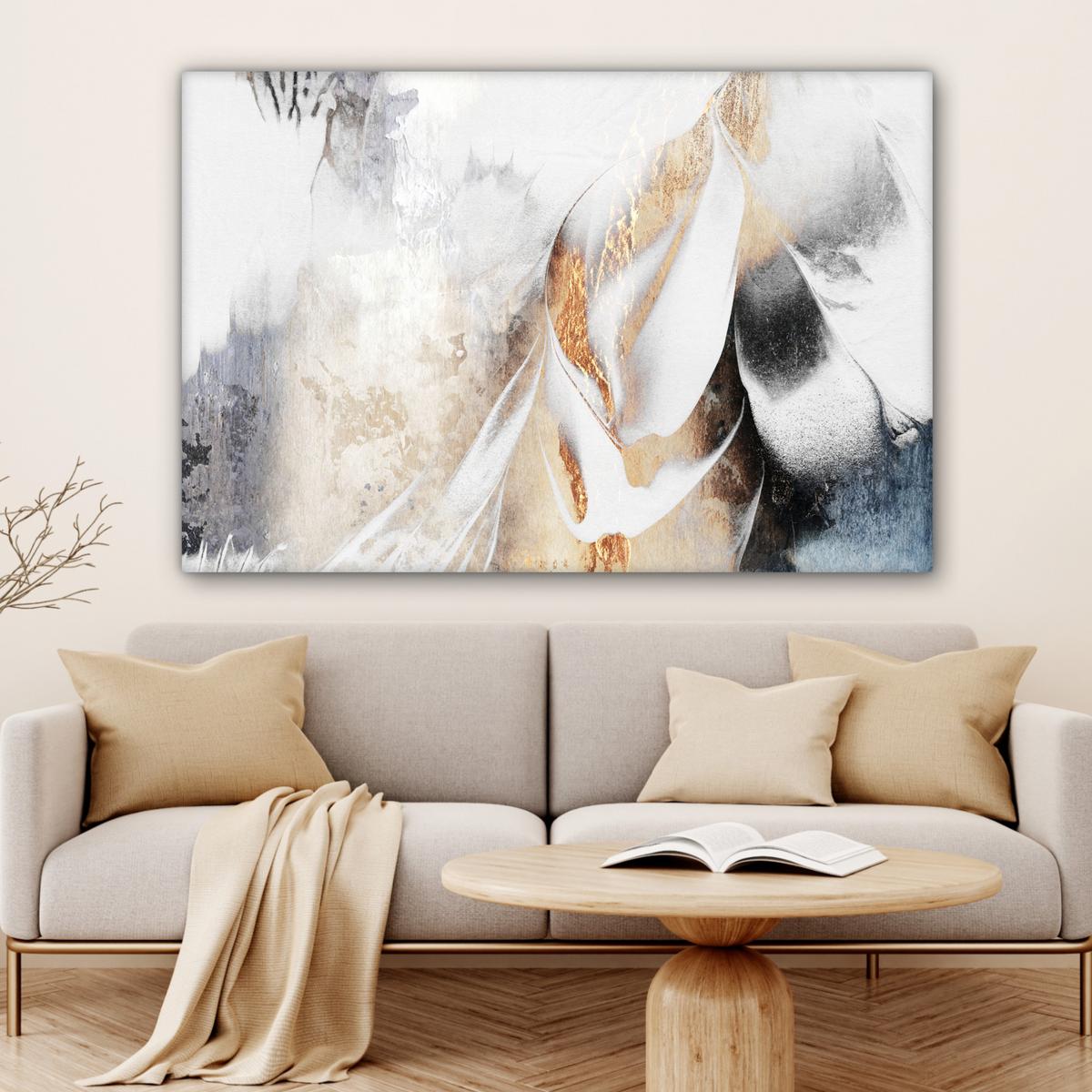 LEINWANDBILD Luxus - Abstrakt - Gold - Weiß XXL 150x100 cm - Goldfarben, Textil (150/100cm) - MuchoWow