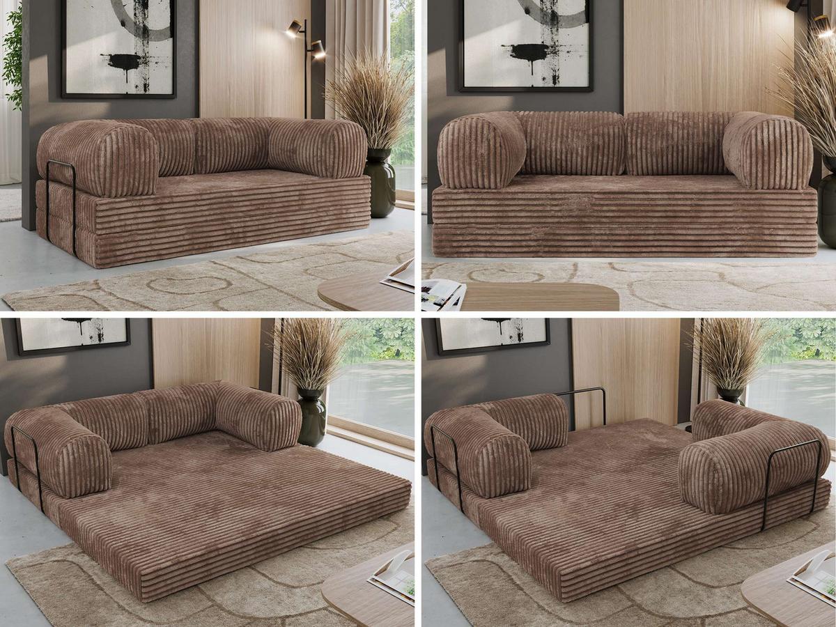 3-SITZER SOFA ORSETTO - Braun Cord - Schwarz/Braun, Textil/Metall (200/70/100cm) - MKS